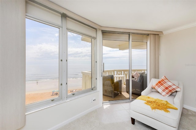 1051 Ocean Shore Blvd Unit 502, Ormond Beach, FL 32176 - living area with a water view and ornamental molding