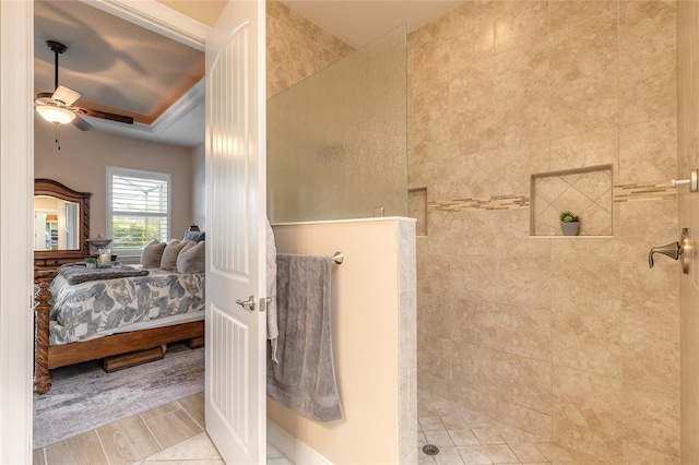 2939 Bella Flore Ter, New Smyrna Beach, FL 32168 - bathroom with ensuite bathroom, a ceiling fan, and walk in shower