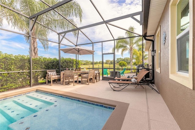 2939 Bella Flore Ter, New Smyrna Beach, FL 32168 - view of swimming pool featuring a patio and glass enclosure