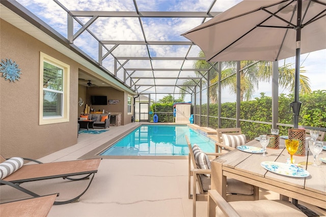 2939 Bella Flore Ter, New Smyrna Beach, FL 32168 - swimming pool with a patio area, a lanai, and outdoor dining area