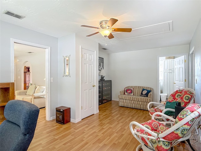1331 Needle Palm Dr, Edgewater, FL 32132 - living area featuring attic access, light wood-style flooring, and ceiling fan