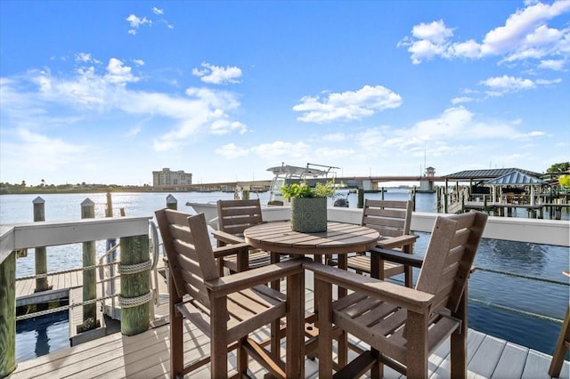 206 Canova Dr, New Smyrna Beach, FL 32169 - wooden terrace featuring a water view, boat lift, and a boat dock