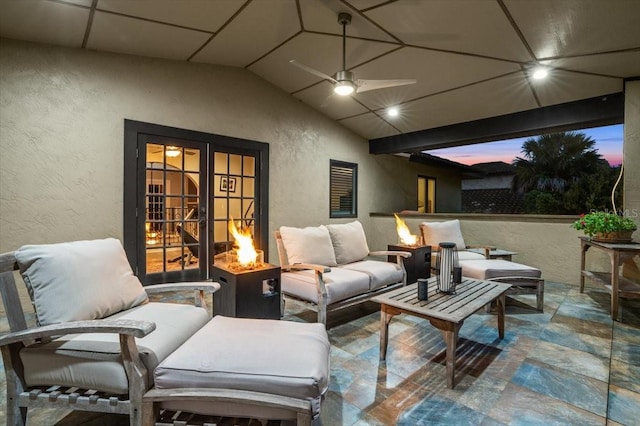 206 Canova Dr, New Smyrna Beach, FL 32169 - view of patio / terrace featuring an outdoor living space with a fire pit and ceiling fan