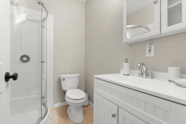 206 Canova Dr, New Smyrna Beach, FL 32169 - bathroom featuring a shower stall, vanity, and tile patterned floors