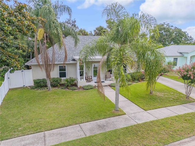 527 Old Minorcan Trl, New Smyrna Beach, FL 32168 - view of front of house with stucco siding, roof with shingles, a gate, and driveway