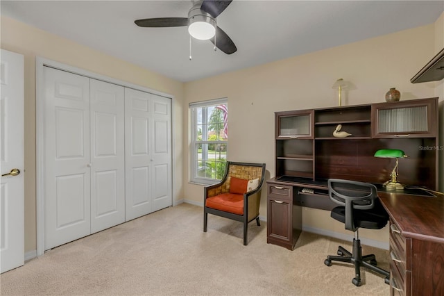 527 Old Minorcan Trl, New Smyrna Beach, FL 32168 - office featuring light colored carpet and ceiling fan