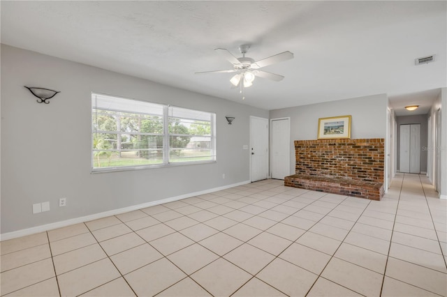 3132 Pine Tree Dr, Edgewater, FL 32141 - unfurnished living room featuring ceiling fan and light tile patterned floors