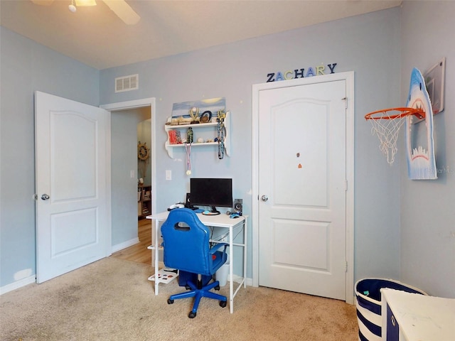 2731 Star Coral Ln, New Smyrna Beach, FL 32168 - office with light colored carpet and a ceiling fan