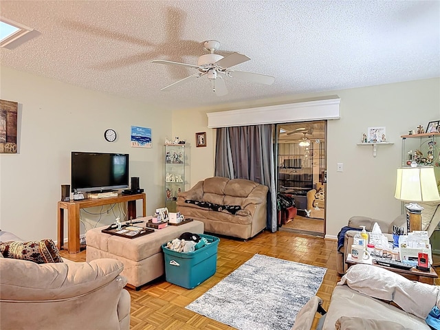 44 Fore Dr, New Smyrna Beach, FL 32168 - living room with ceiling fan and a textured ceiling