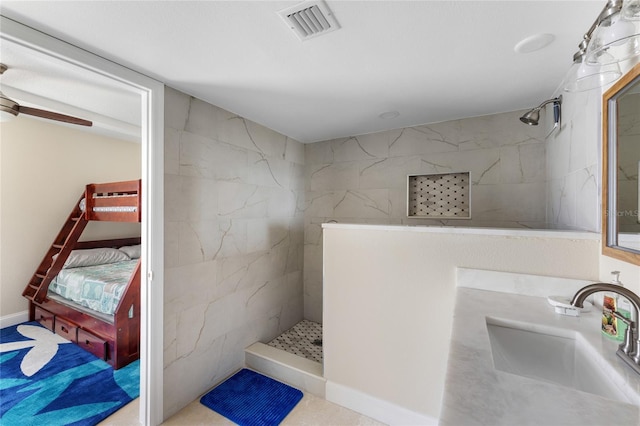 2625 S Atlantic Ave Unit 28Se, Daytona Beach Shores, FL 32118 - full bathroom with connected bathroom, a marble finish shower, and vanity