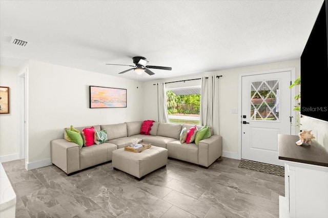 129 Rogers Pl, Port Orange, FL 32127 - living room with light marble finish flooring and a ceiling fan