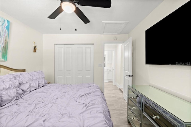 129 Rogers Pl, Port Orange, FL 32127 - bedroom featuring a closet, a ceiling fan, and attic access