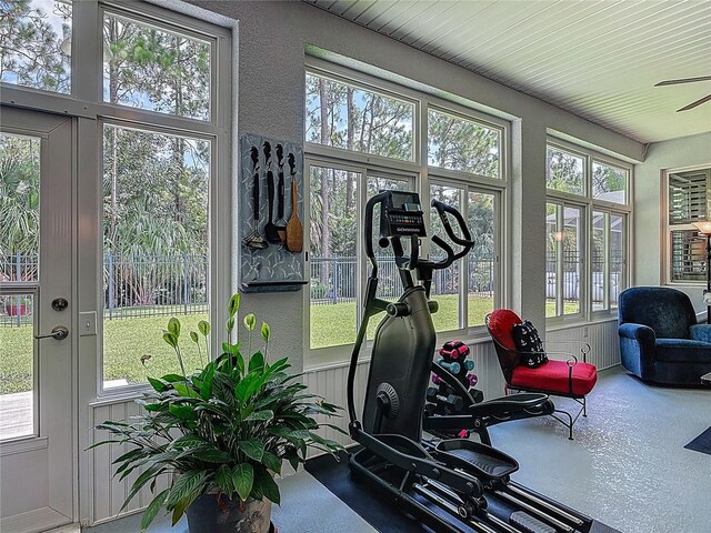 3361 Pegaso Ave, New Smyrna Beach, FL 32168 - workout room with a ceiling fan