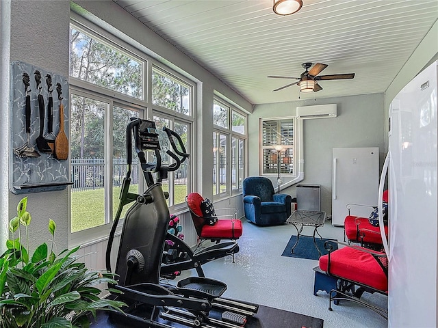 3361 Pegaso Ave, New Smyrna Beach, FL 32168 - workout room featuring a wall mounted AC and ceiling fan