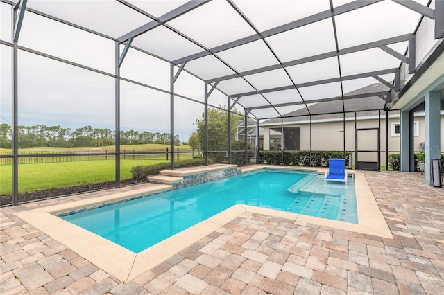 2931 Bella Flore Ter, New Smyrna Beach, FL 32168 - outdoor pool featuring a patio, a lanai, and a yard