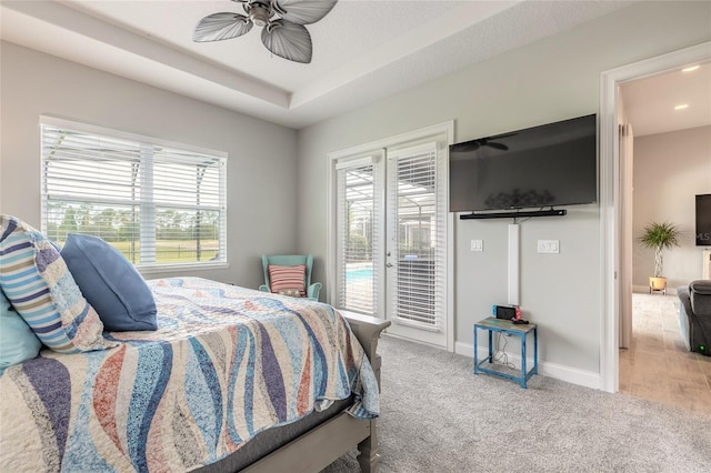 2931 Bella Flore Ter, New Smyrna Beach, FL 32168 - bedroom with access to outside, carpet flooring, a ceiling fan, and recessed lighting