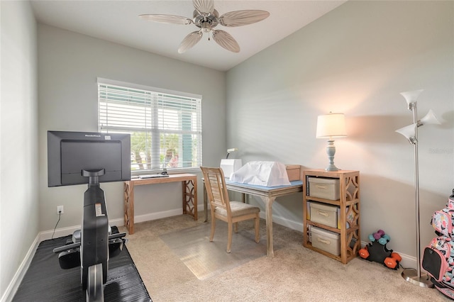 2931 Bella Flore Ter, New Smyrna Beach, FL 32168 - home office featuring carpet and a ceiling fan