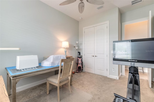 2931 Bella Flore Ter, New Smyrna Beach, FL 32168 - office area featuring carpet and a ceiling fan