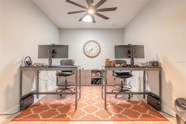 2931 Bella Flore Ter, New Smyrna Beach, FL 32168 - office space featuring a ceiling fan, lofted ceiling, and wood finished floors
