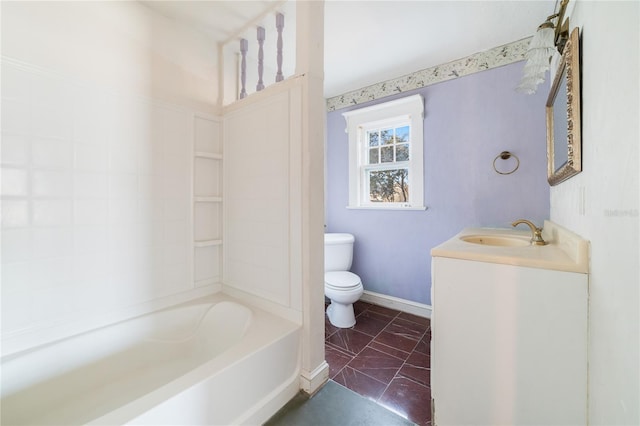 full bathroom with shower / bathing tub combination, toilet, vanity, and tile flooring