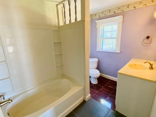 full bathroom featuring vanity, tile flooring, shower / bathtub combination, and toilet