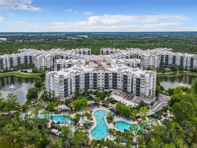 bird's eye view featuring a water view