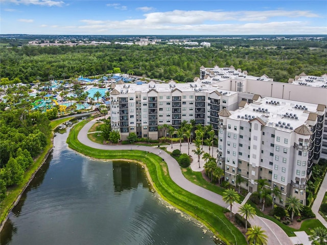 aerial view with a water view