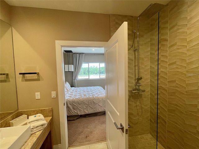 carpeted bedroom with tile patterned flooring