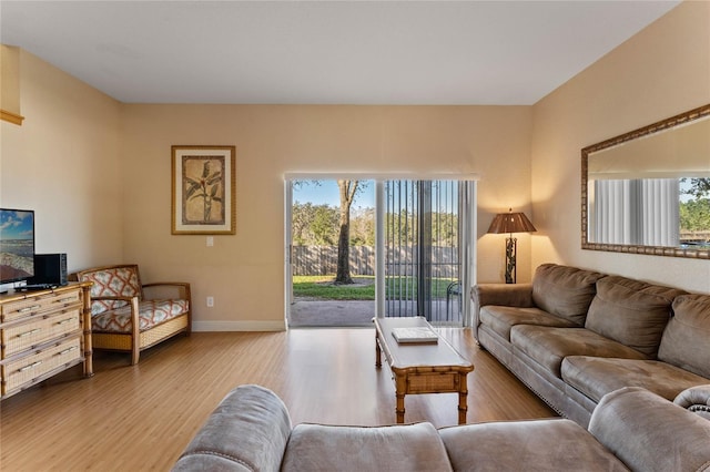 living room with light hardwood / wood-style floors