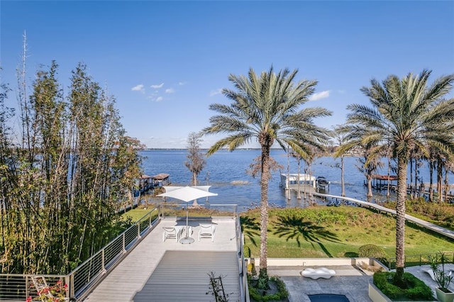 water view with a boat dock