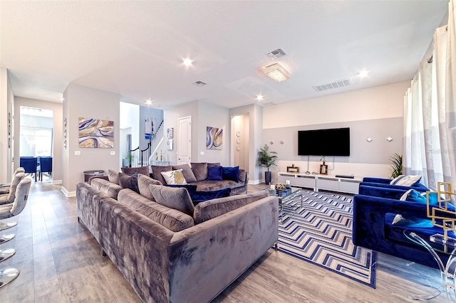 living room featuring light wood-type flooring