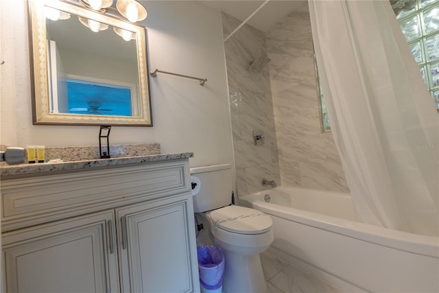 full bathroom featuring vanity, shower / bath combo, toilet, and tile patterned flooring