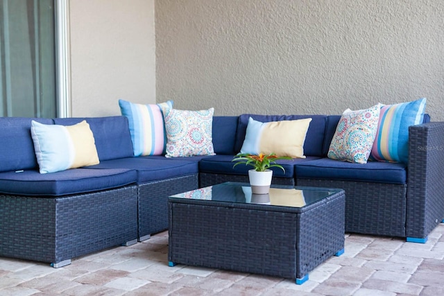 view of terrace featuring an outdoor living space