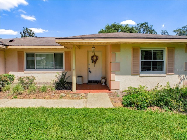 ranch-style home featuring a front lawn