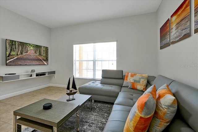 living room featuring light tile floors