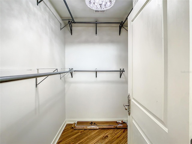 walk in closet featuring hardwood / wood-style flooring