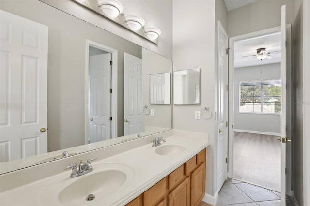 bathroom featuring vanity and ceiling fan