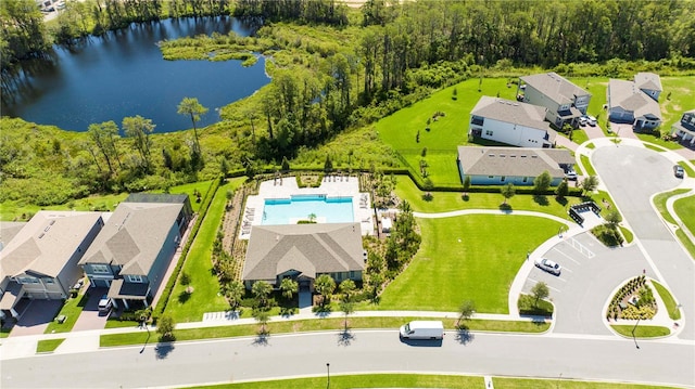 aerial view with a water view