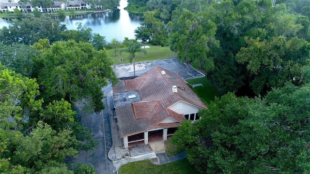 aerial view with a water view