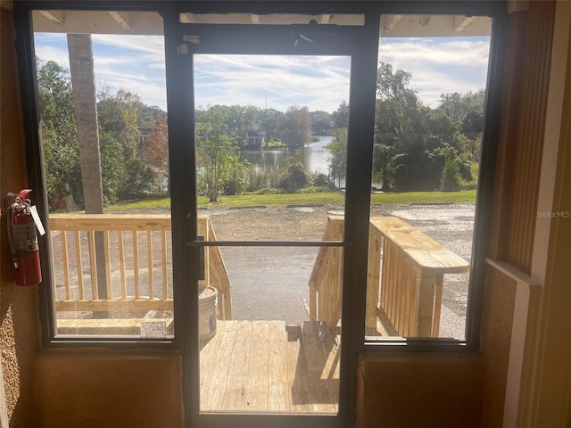 doorway with a water view