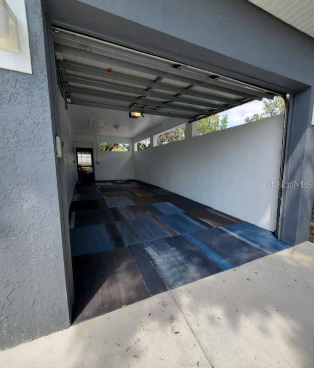 garage with a garage door opener