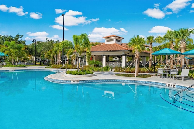 view of pool with a gazebo