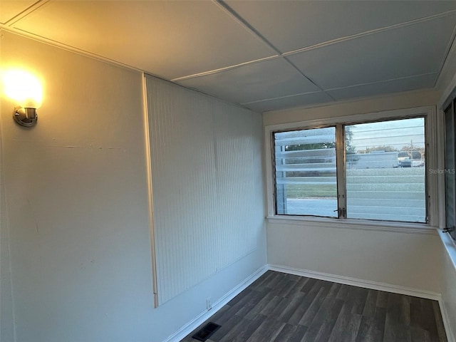 spare room with dark wood-type flooring