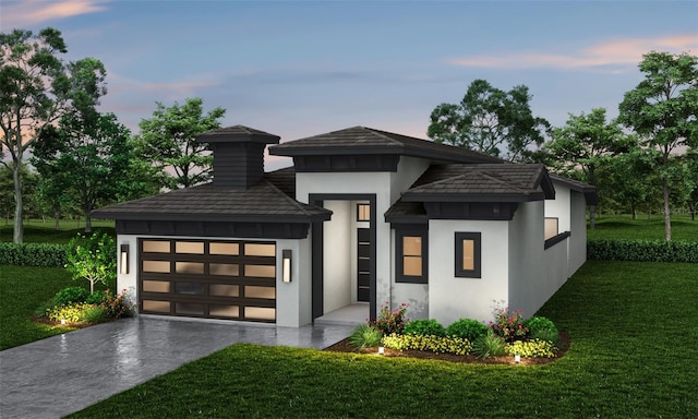 3016 Kensington Ave, Davenport, FL 33837 - prairie-style house featuring concrete driveway, stucco siding, a front yard, and an attached garage