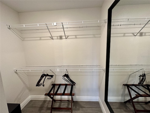 walk in closet featuring dark wood-type flooring