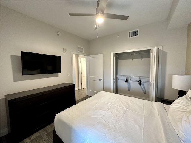 bedroom with a closet and ceiling fan