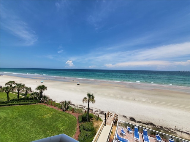 view of water feature featuring a beach view