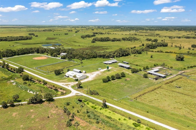 birds eye view of property with a rural view