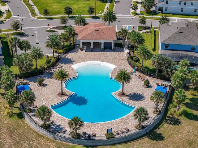 view of swimming pool featuring a patio