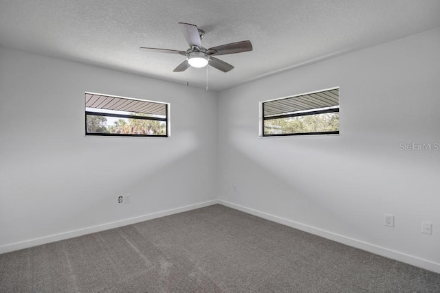 spare room with plenty of natural light, carpet, and ceiling fan